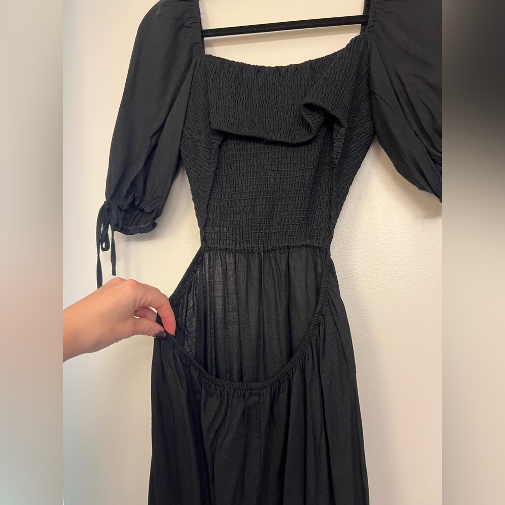 Black Midi Cut Out Dress with Ruching